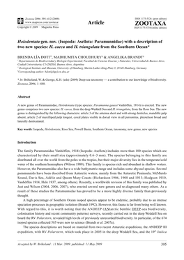 Isopoda: Asellota: Paramunnidae) with a Description of Two New Species: H