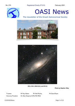 OASI News the Newsletter of the Orwell Astronomical Society