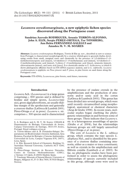 Lecanora Sorediomarginata, a New Epiphytic Lichen Species Discovered Along the Portuguese Coast