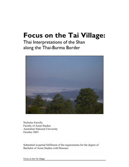 Focus on the Tai Village: Thai Interpretations of the Shan Along the Thai-Burma Border