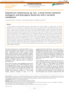 Eubacterium Maltosivorans Sp. Nov., a Novel Human Intestinal Acetogenic and Butyrogenic Bacterium with a Versatile Metabolism