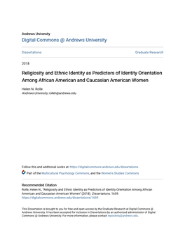 Religiosity and Ethnic Identity As Predictors of Identity Orientation Among African American and Caucasian American Women