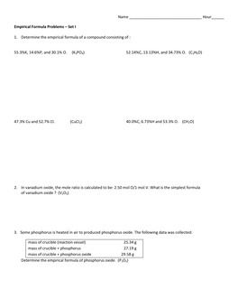 Set I 1. Determine the Empirical Formula of A