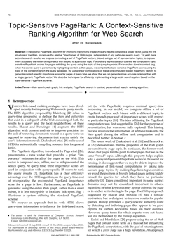 Topic-Sensitive Pagerank: a Context-Sensitive Ranking Algorithm for Web Search