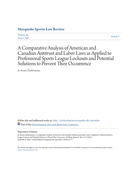 A Comparative Analysis of American and Canadian Antitrust and Labor