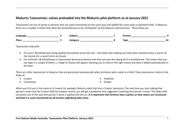 Mukurtu Taxonomies: Values Preloaded Into the Mukurtu Pilot Platform As at January 2021