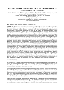 Mangrove Forest Suitability Analysis in the City of Kabankalan, Negros Occidental, Philippines