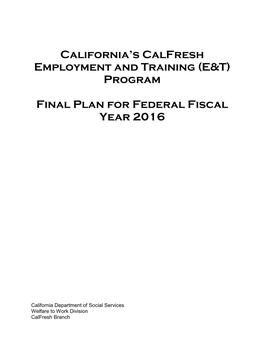 California's Calfresh Employment and Training (E&T) Program