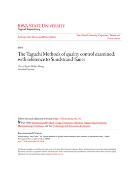 The Taguchi Methods of Quality Control Examined: with Reference to Sundstrand-Sauer