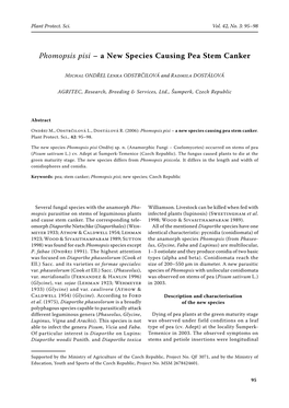 Phomopsis Pisi – a New Species Causing Pea Stem Canker