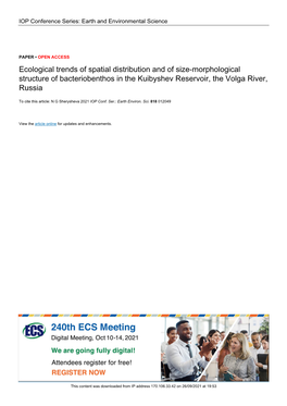 Ecological Trends of Spatial Distribution and of Size-Morphological Structure of Bacteriobenthos in the Kuibyshev Reservoir, the Volga River, Russia