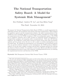 The National Transportation Safety Board: a Model for Systemic Risk Management∗