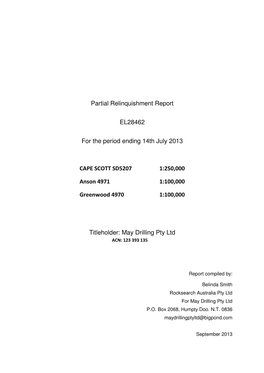 Partial Relinquishment Report EL28462 for the Period Ending