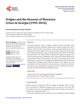 Origins and the Reasons of Monetary Crises in Georgia (1995-2016)