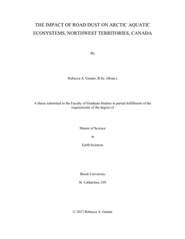 The Impact of Road Dust on Arctic Aquatic Ecosystems, Northwest Territories, Canada