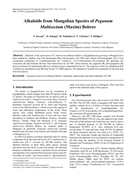 <I>Peganum</I> <I>Multisectum</I> (Maxim) Bobrov, Quinoline, Quinazoline and Indole Alkaloids, GC-MS