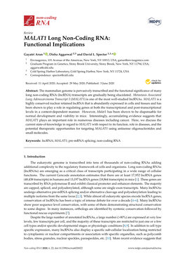 MALAT1 Long Non-Coding RNA: Functional Implications