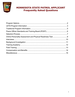 MINNESOTA STATE PATROL APPLICANT Frequently Asked Questions