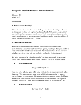 Using Redox Chemistry to Create a Homemade Battery
