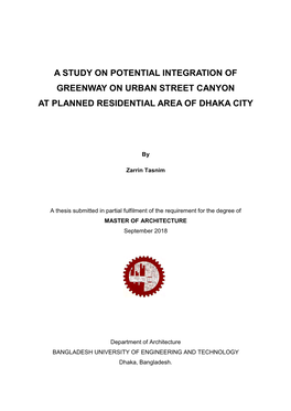 A Study on Potential Integration of Greenway on Urban Street Canyon at Planned Residential Area of Dhaka City