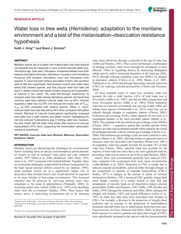 Water Loss in Tree Weta (Hemideina): Adaptation to the Montane Environment and a Test of the Melanisation–Desiccation Resistance Hypothesis Keith J