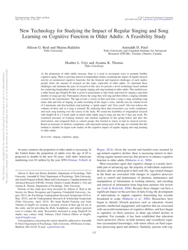 New Technology for Studying the Impact of Regular Singing and Song Learning on Cognitive Function in Older Adults: a Feasibility Study