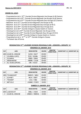 Séance Du 05/01/2015 : PV : 15 ORDRE DU JOUR
