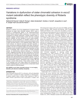 Variations in Dysfunction of Sister Chromatid Cohesion in Esco2 Mutant Zebrafish Reflect the Phenotypic Diversity of Roberts Syndrome Stefanie M