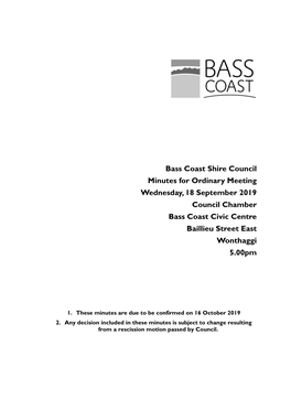 Minutes of Ordinary Meeting - 18 September 2019 Bass Coast Shire Council
