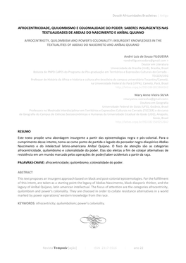 Afrocentricidade, Quilombismo E Colonialidade Do Poder: Saberes Insurgentes Nas Textualidades De Abdias Do Nascimento E Aníbal Quijano