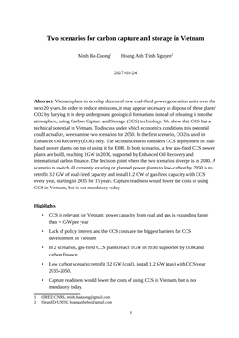 Two Scenarios for Carbon Capture and Storage in Vietnam