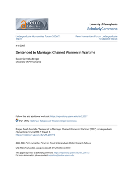 Sentenced to Marriage: Chained Women in Wartime