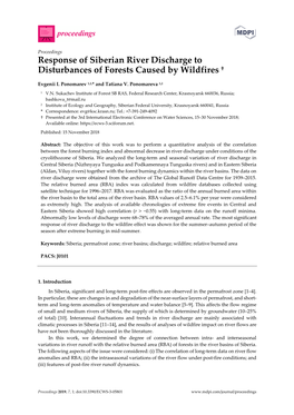 Response of Siberian River Discharge to Disturbances of Forests Caused by Wildfires †