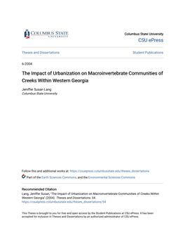 The Impact of Urbanization on Macroinvertebrate Communities of Creeks Within Western Georgia