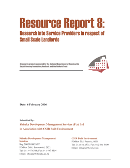 Resource Report 8: Research Into Service Providers in Respect of Small Scale Landlords