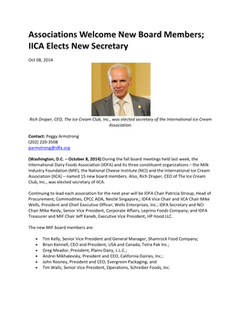 Associations Welcome New Board Members; IICA Elects New Secretary