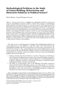 Methodological Problems in the Study of Nation-Building: Behaviorism and Historicist Solutions in Political Science∗