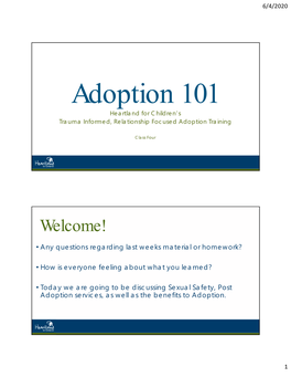 Adoption 101 Heartland for Children’S Trauma Informed, Relationship Focused Adoption Training