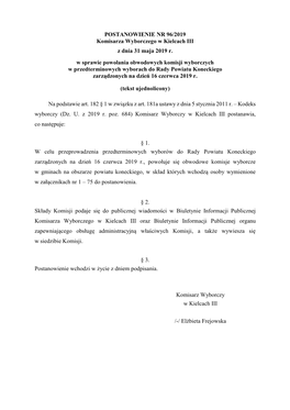 Postanowienie Komisarza Wyborczego W Kielcach III Z Dnia 31