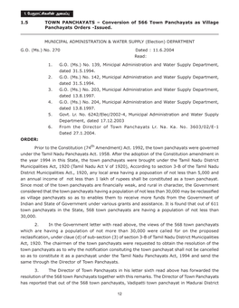 1.5 TOWN PANCHAYATS – Conversion of 566 Town Panchayats As Village Panchayats Orders -Issued