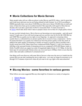 Movie Collections for Movie Servers Blu-Ray Movies