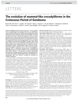 The Evolution of Mammal-Like Crocodyliforms in the Cretaceous Period of Gondwana