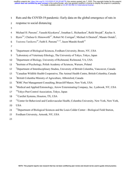 Rats and the COVID-19 Pandemic: Early Data on the Global Emergence of Rats in 2 Response to Social Distancing 3 4 Michael H