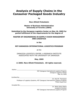 Analysis of Supply Chains in the Consumer Packaged Goods Industry