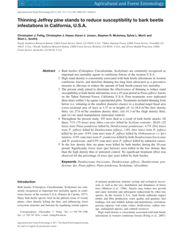 Thinning Jeffrey Pine Stands to Reduce Susceptibility to Bark Beetle Infestations in California, U.S.A