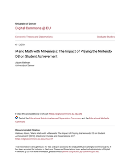 The Impact of Playing the Nintendo DS on Student Achievement