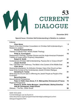 Current Dialogue 53 (Special Issue) Christian Self-Understanding in Relation to December 2012 Judaism