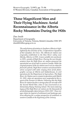 Aerial Reconnaissance in the Alberta Rocky Mountains During the 1920S