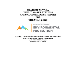 Nevada Division of Environmental Protection Bureau of Safe Drinking Water 901 S