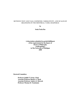 Expertise, Normativity, and Scales of Belonging in the Montreal Tamil Diasporas